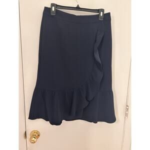 Boden Front Ruffle Skirt Navy Blue Business Academia Below The Knee Size 8